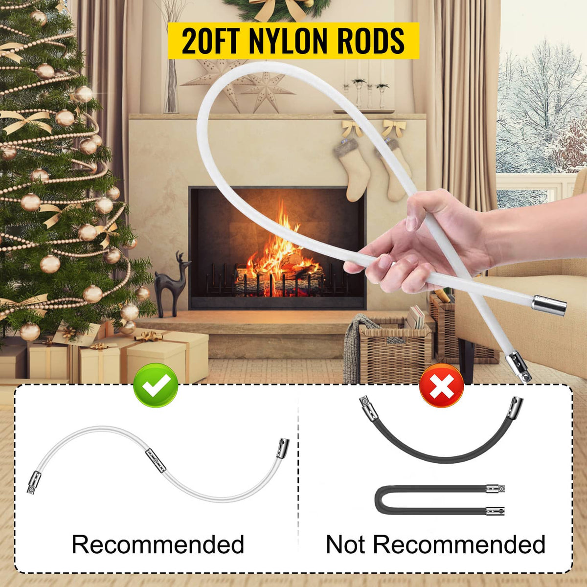 20ft nylon rods chimney cleaning kit with brush head for fireplace flue sweeping