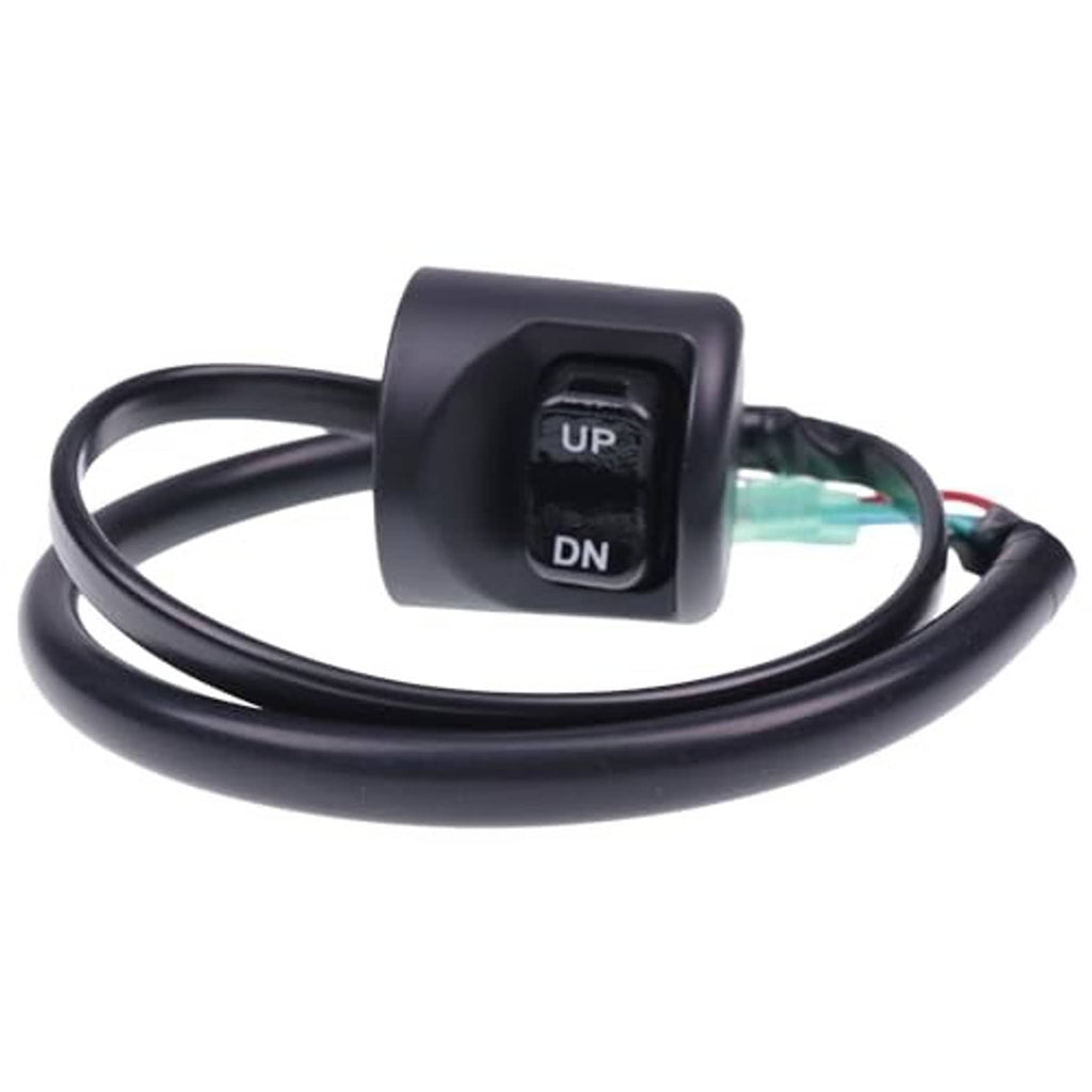 Black control switch with UP/DN buttons on a tilting housing, connected cable