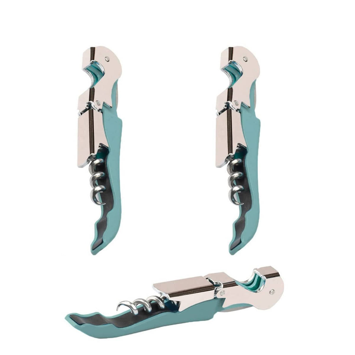 Cyan waiter corkscrew bottle opener set of two, stainless metal spiral and handle