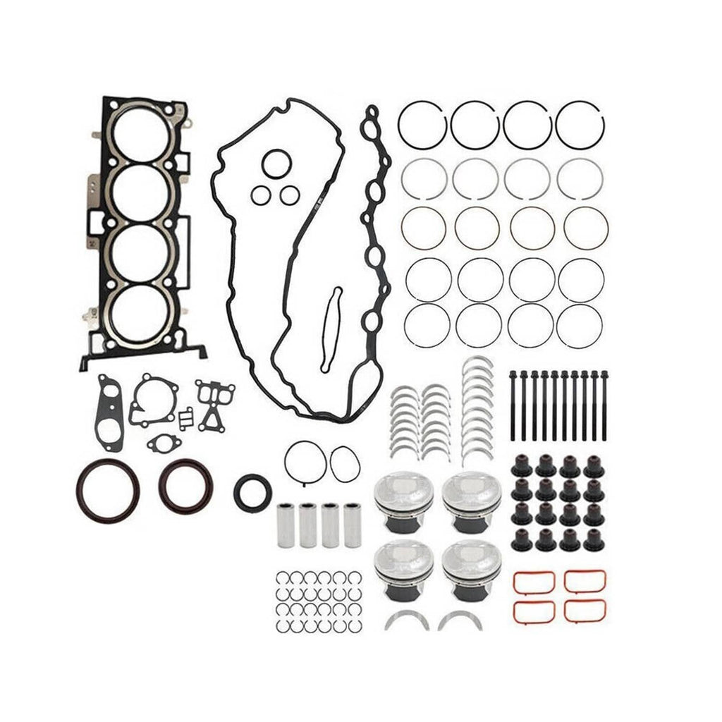 Engine crankshaft connecting rod rebuild parts set with gaskets, rings, and fasteners