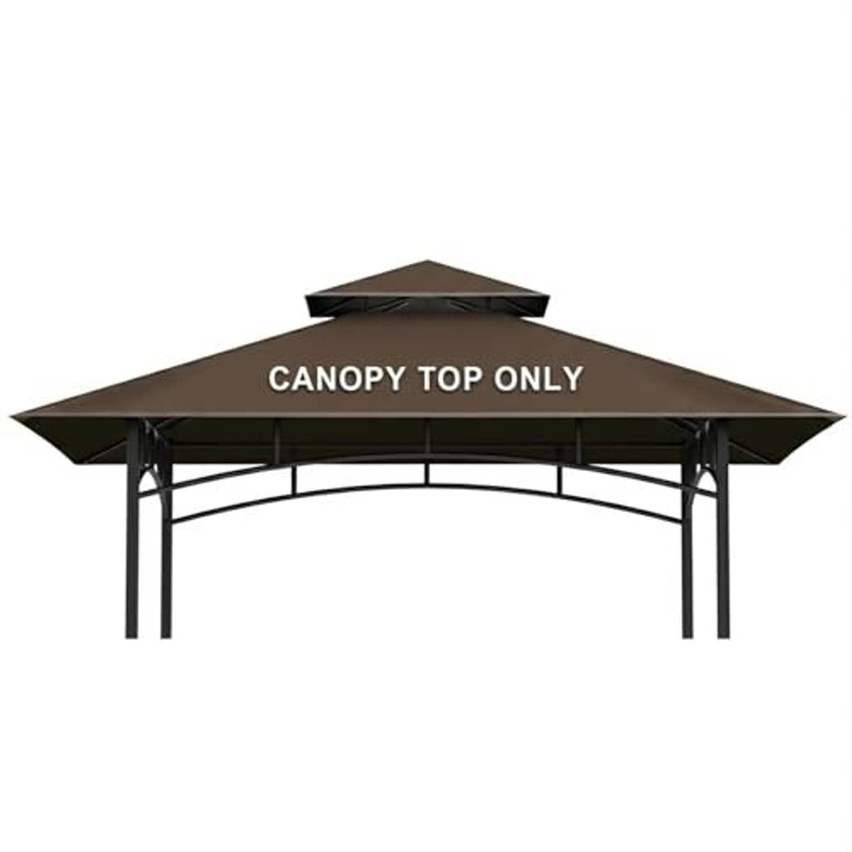 Brown grill gazebo replacement canopy top with curved metal frame, front view