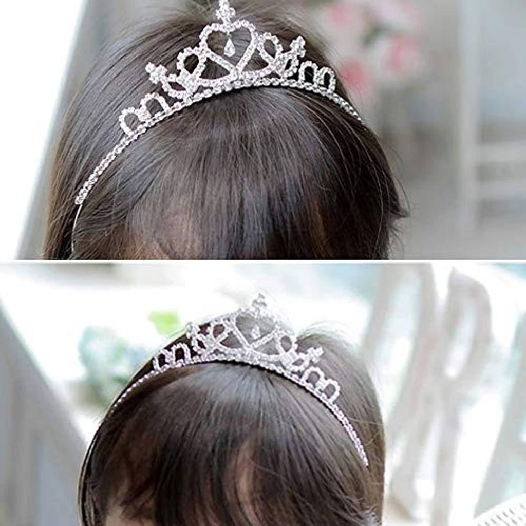 Girls rhinestone tiara headband with heart center and decorative side arches