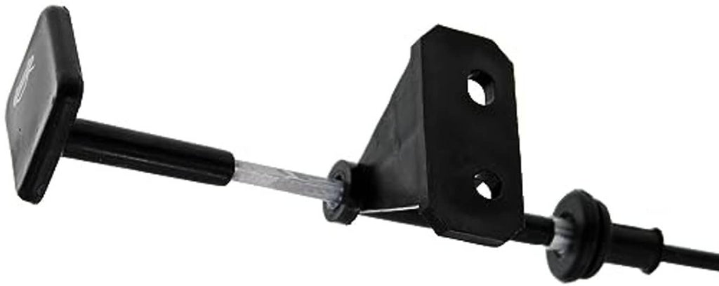 Hood release cable bracket and pushrod with black rubber bushing and pins