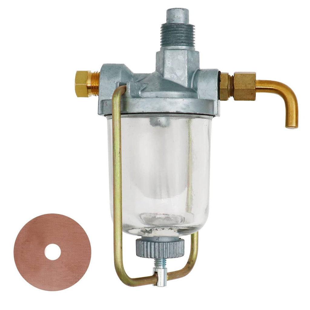 Fuel sediment bowl assembly with clear glass bowl and metal fittings