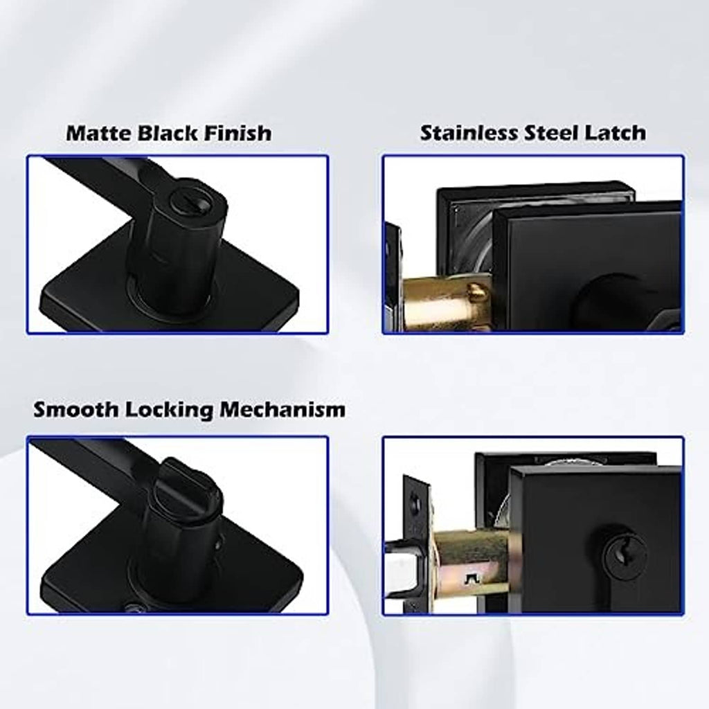 Matte black door lock detail: smooth locking mechanism and stainless steel latch