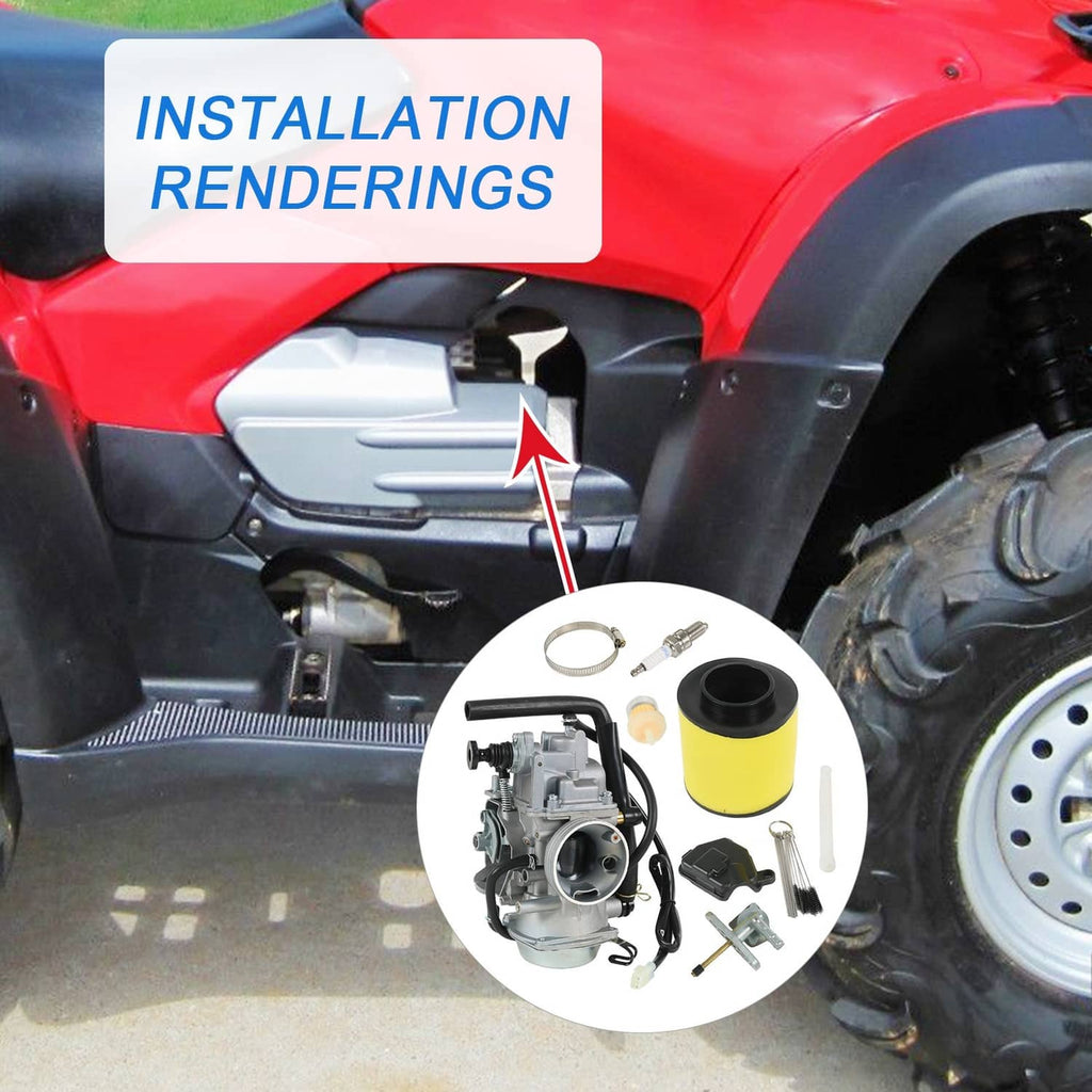 Carburetor installation set with throttle body, yellow air filter, and clamps