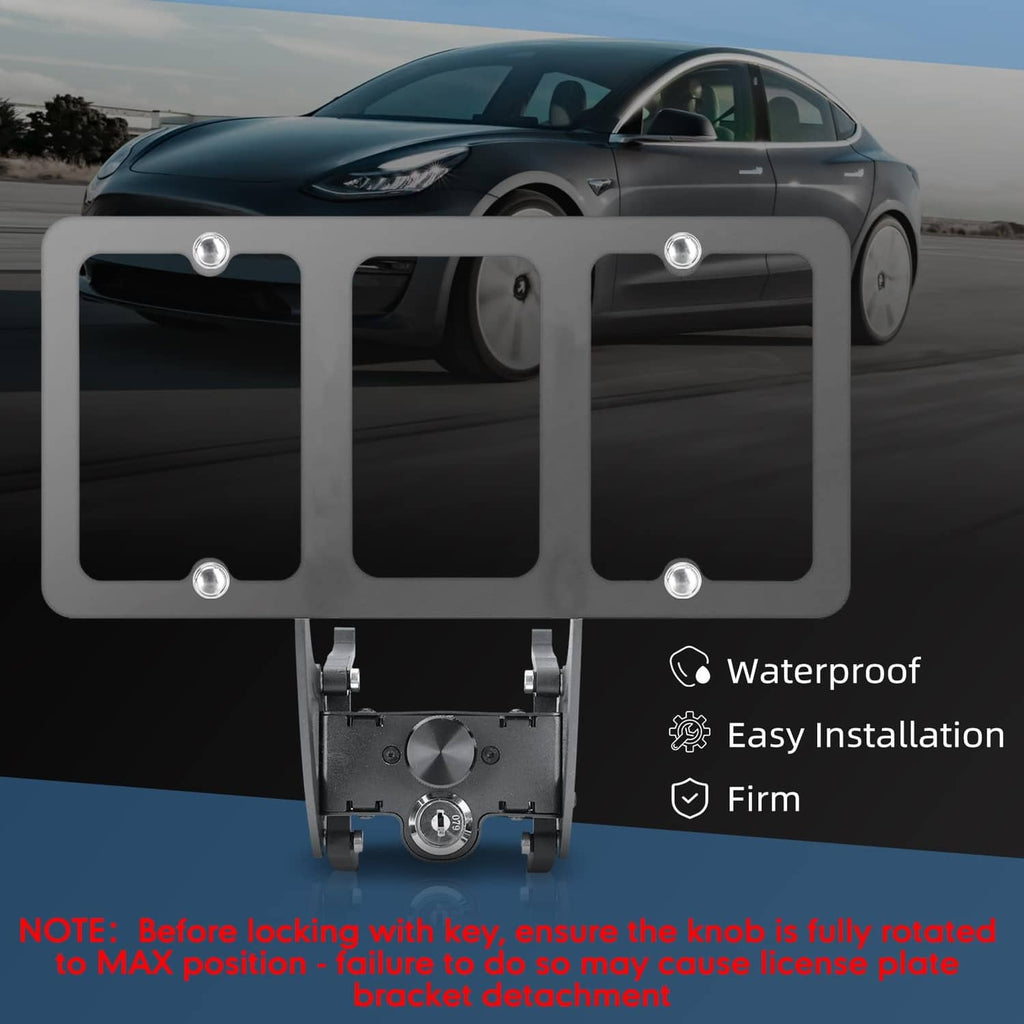 Black license plate frame mount with mounting arms and water-resistant design