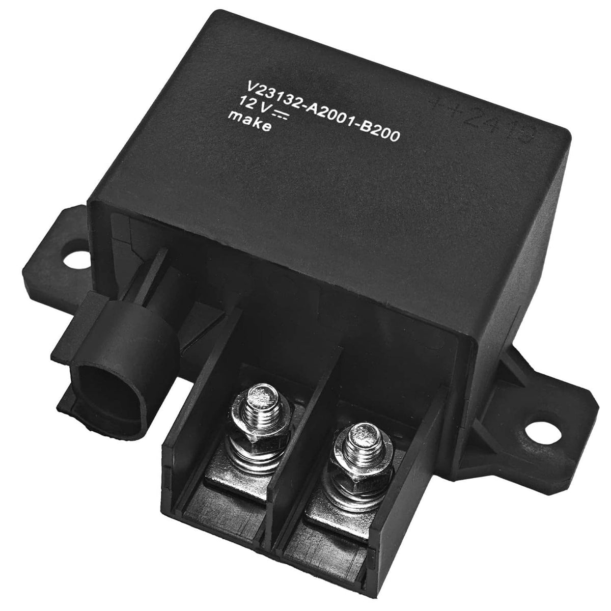High current relay module with black housing and two stud terminals