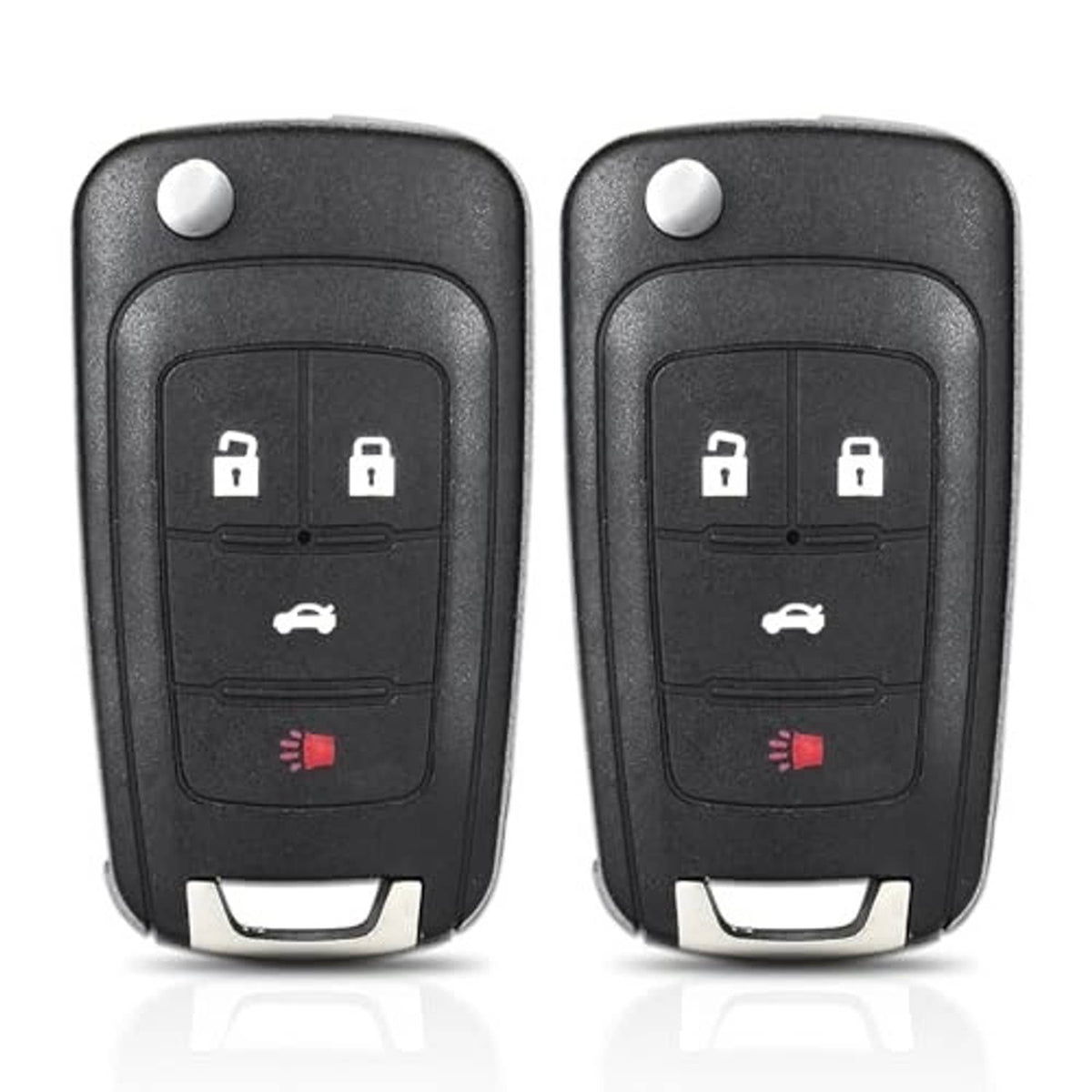 Two black key fob remotes front view, showing lock/unlock and trunk icons