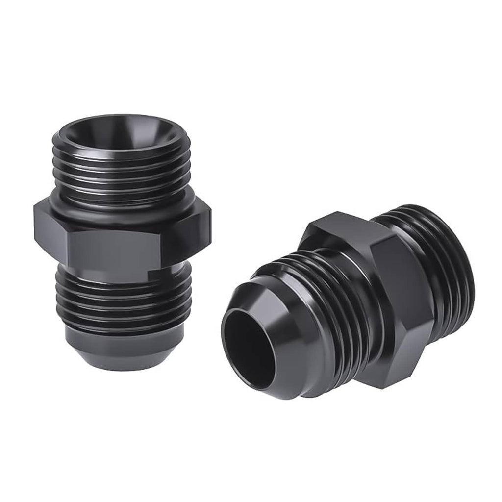 Black AN ORB adapter fitting set with male threads and hex body