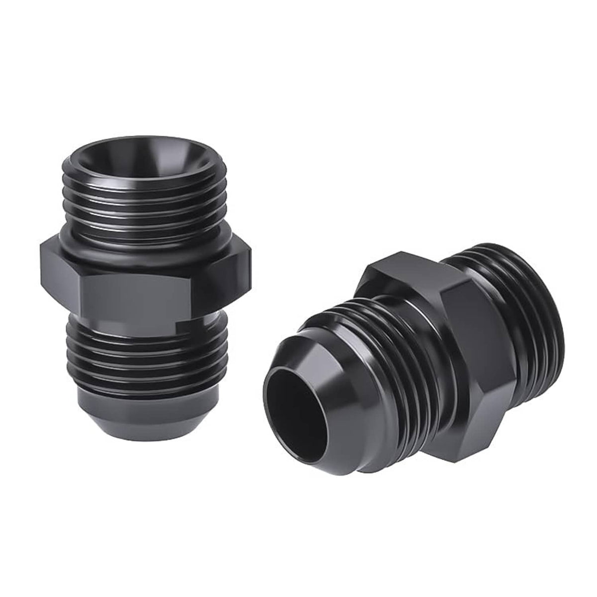 Black AN ORB adapter fitting set with male threads and hex body