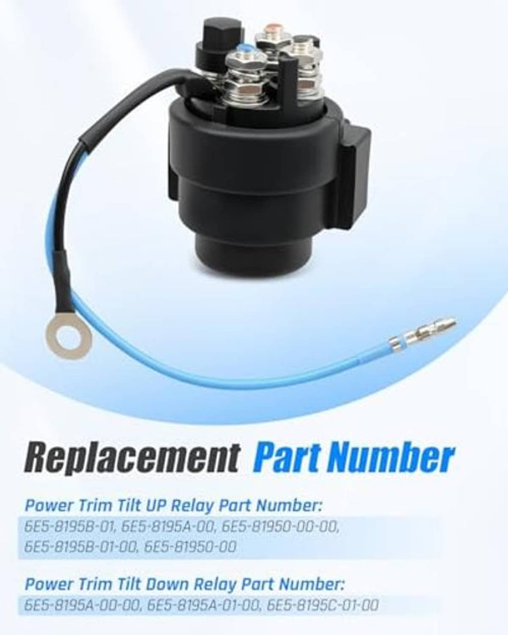 Black power trim tilt relay with exposed terminals and blue wire lead