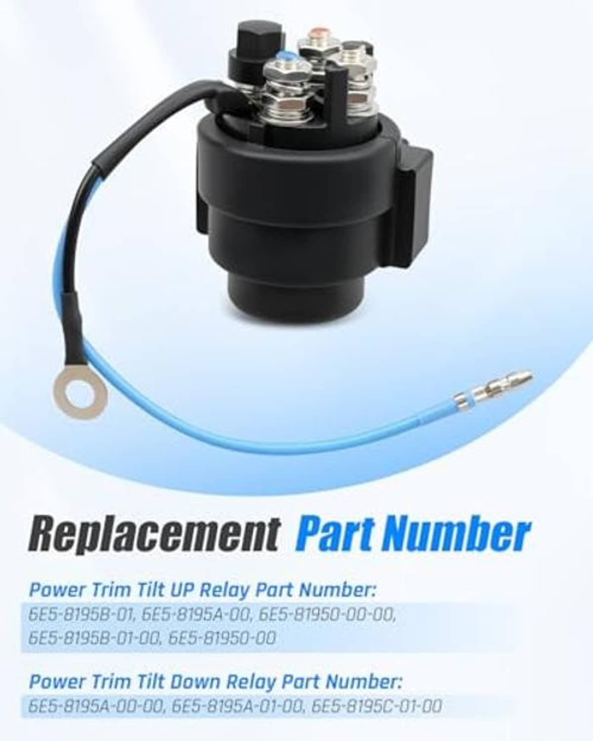 Black power trim tilt relay with exposed terminals and blue wire lead