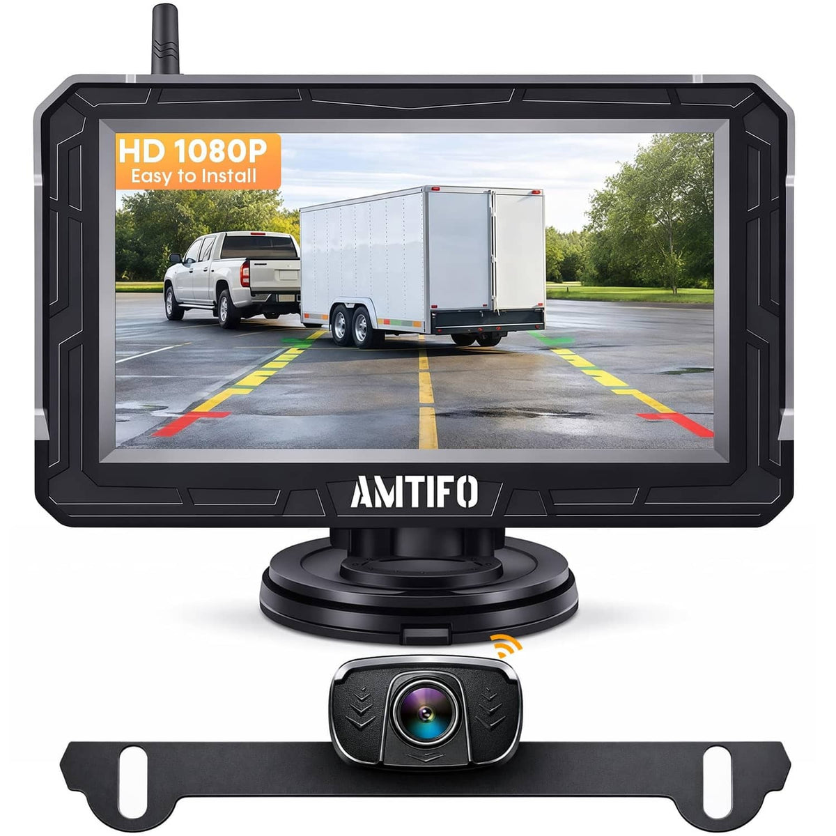 Wireless backup camera monitor with AMTIFO display and included rear hitch camera