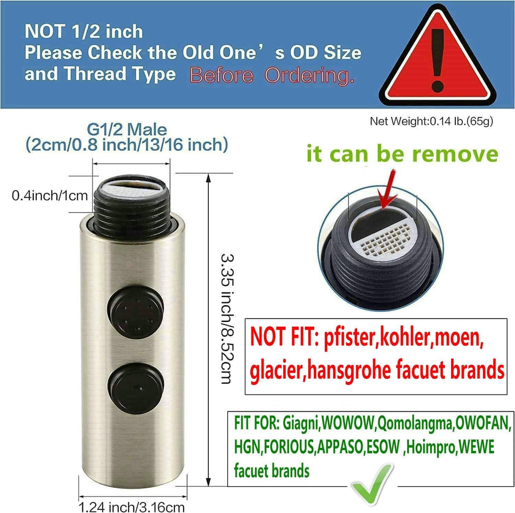 Brushed nickel sprayer head with threaded inlet and removable filter screen