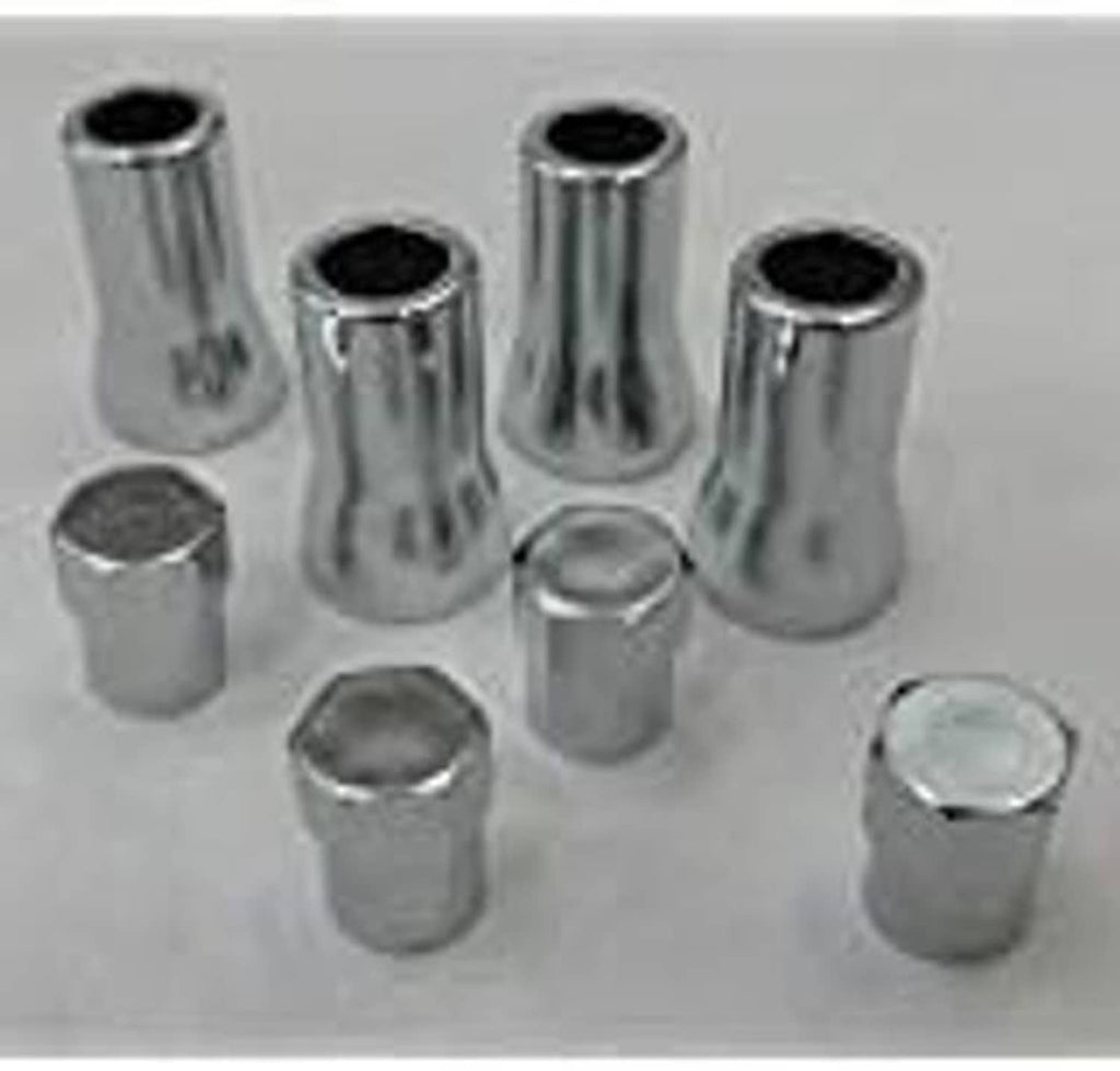 Chrome TPMS valve stem sleeve covers and hex caps, mixed set of sleeves and caps