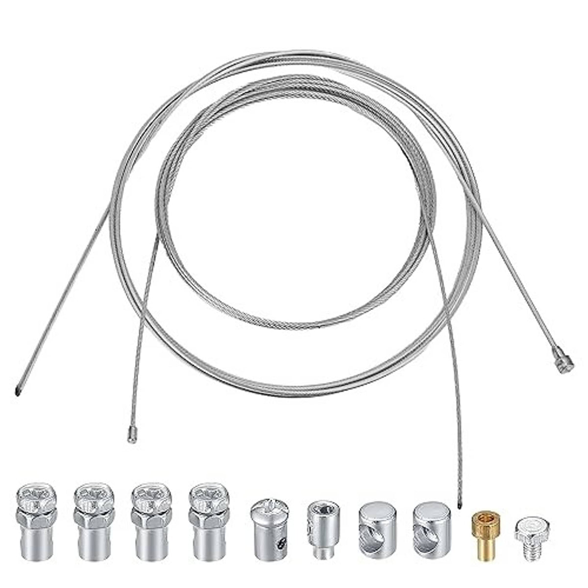 Brake cable repair kit with coiled cables and mixed metal ferrules, universal