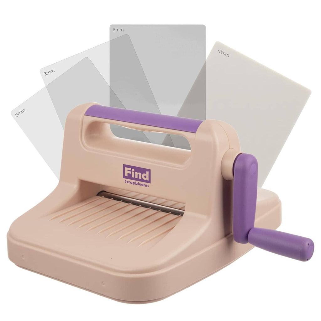 Manual die-cut and embossing machine with front tray and purple rolling bar