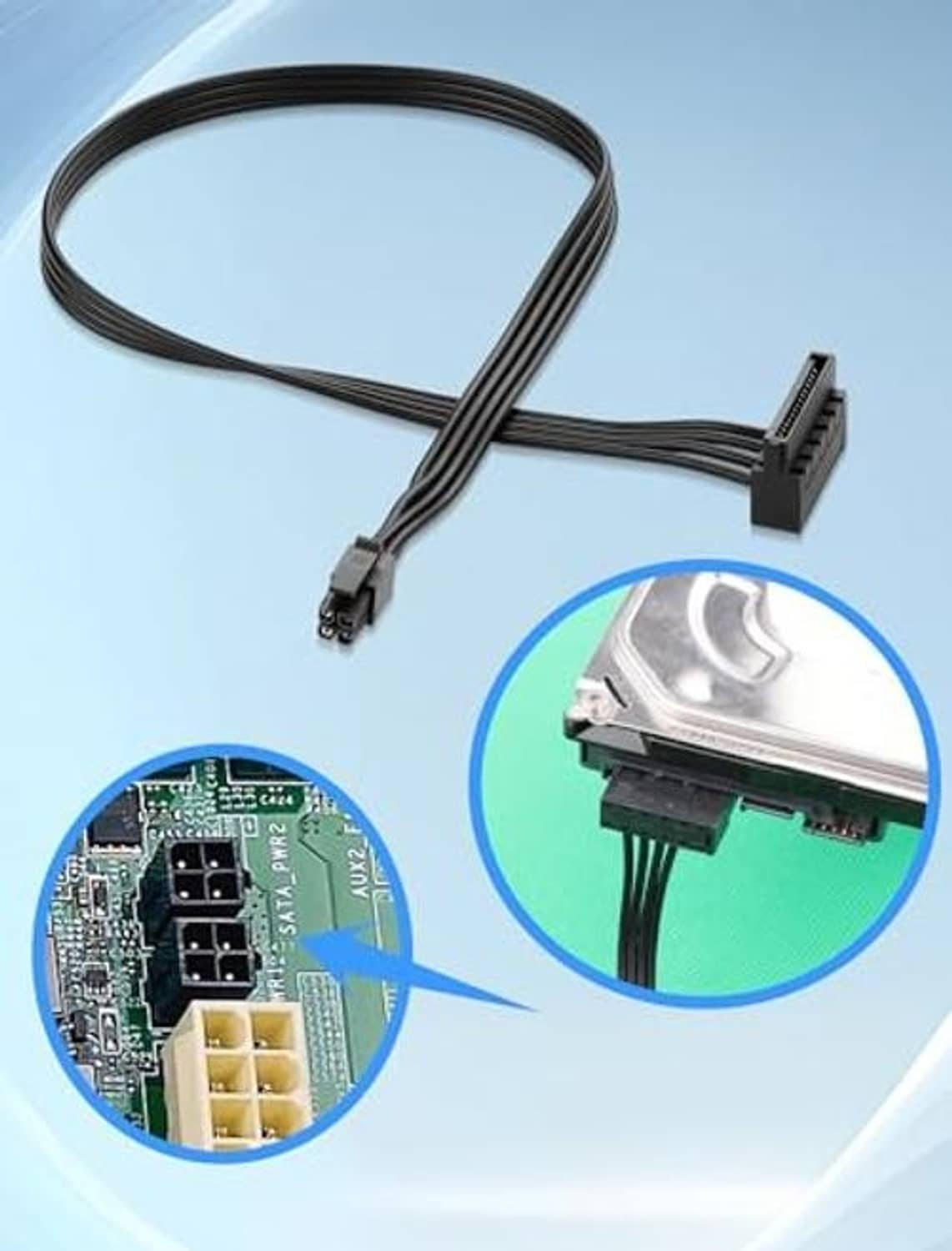 SATA adapter board with ATX 4-pin power input and slim cable connectors