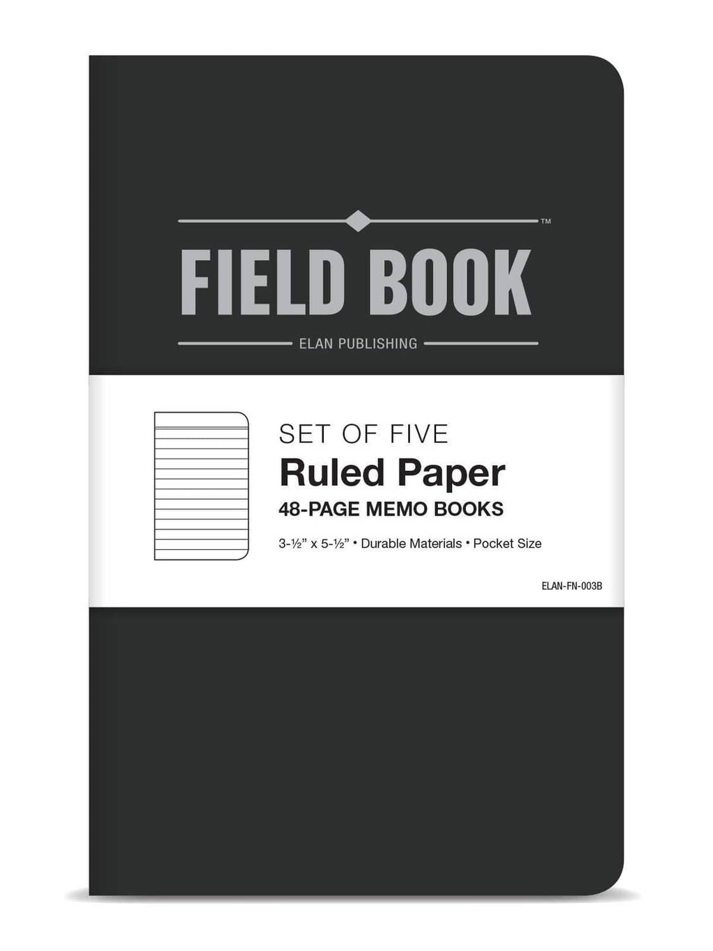 Black pocket Field Book memo book, set of five; ruled 48-page design on cover