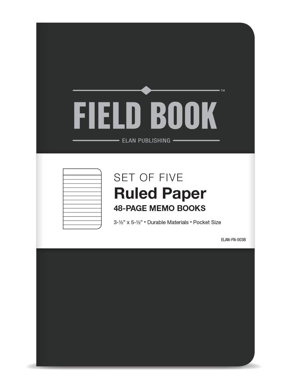 Black pocket Field Book memo book, set of five; ruled 48-page design on cover