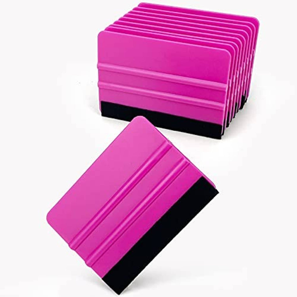 Purple vinyl squeegee tool with black felt pad and stacked ridges on the handle