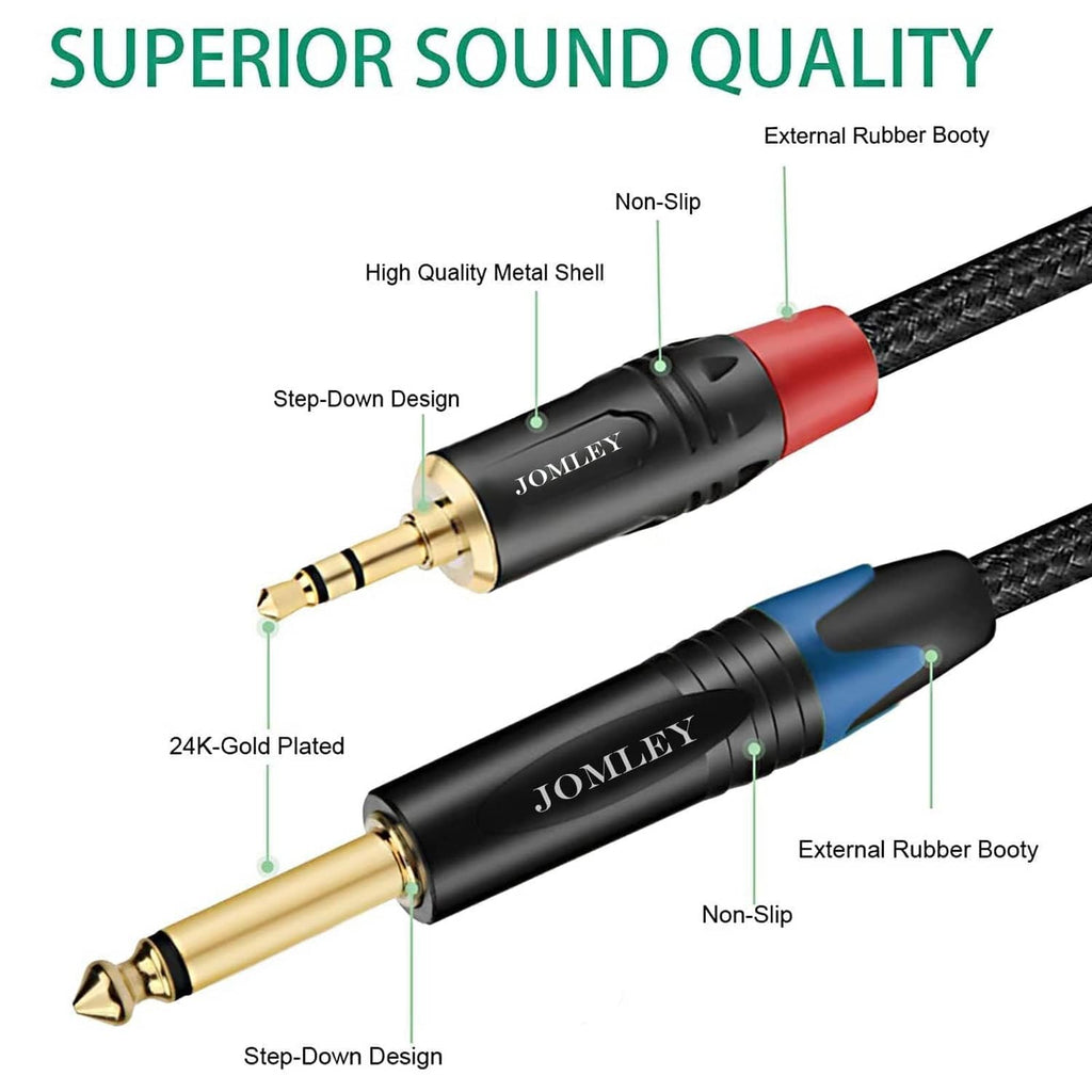 Braided 3.5mm TRS to 1/4 TS audio cable with molded rubber strain relief
