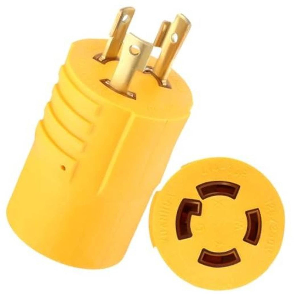 Yellow NEMA adapter plug set, 3-prong male to 4-prong female transfer connection