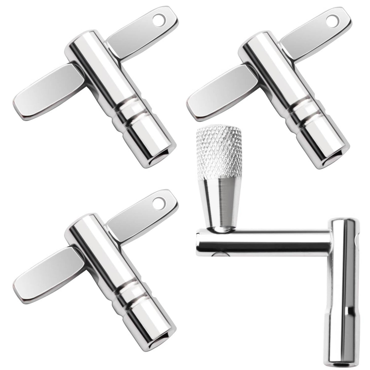 Set of 4 chrome drum tuning keys with folding handle for socket tension rods