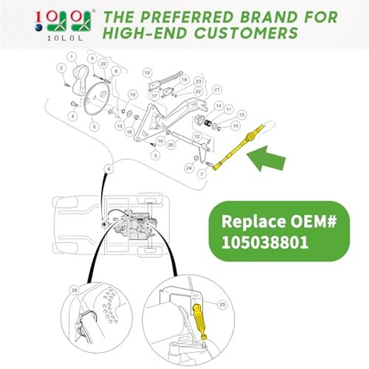 Transmission shift cable replacement diagram with highlighted cable and numbered parts