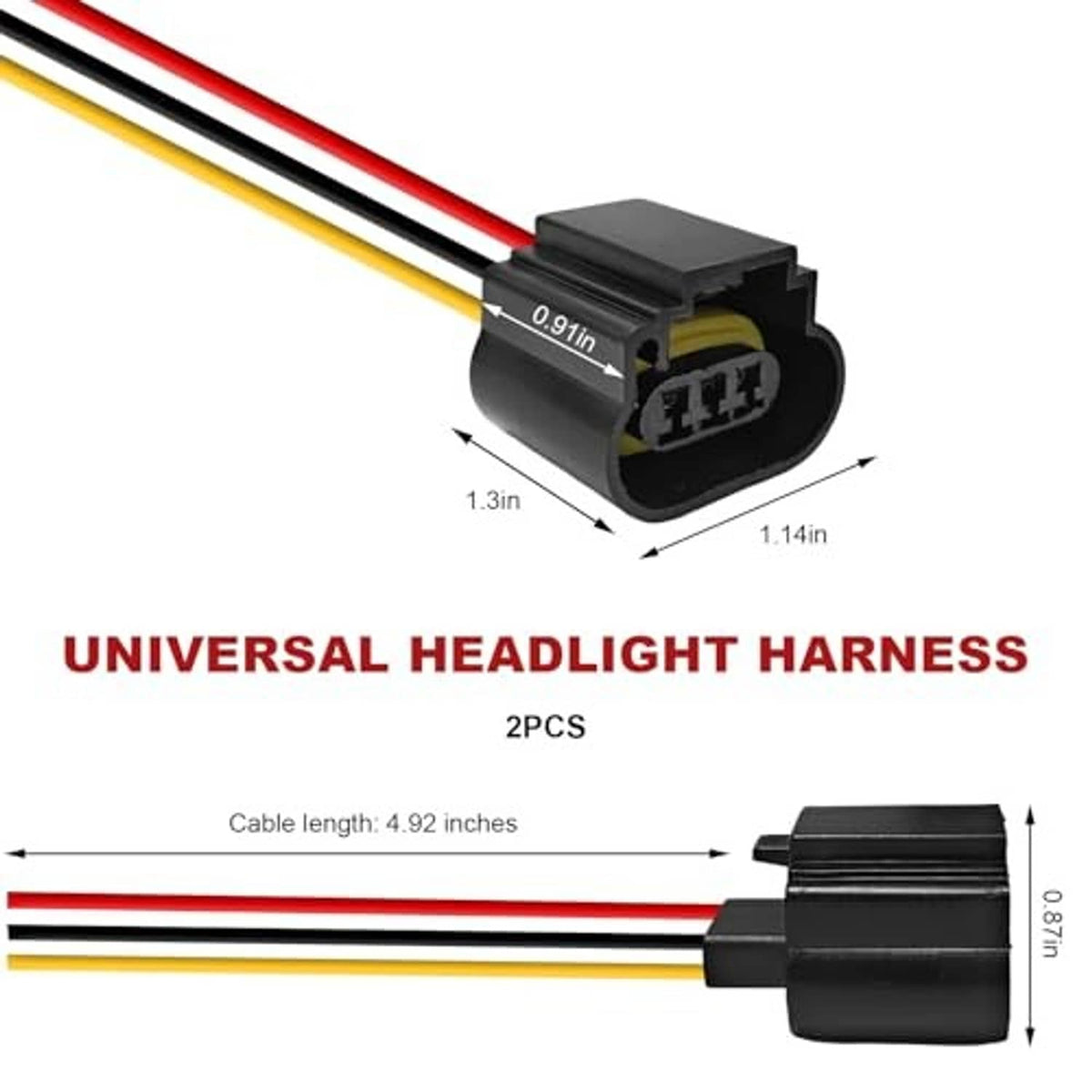 Female headlight connector adapters, 2pcs, with size 1.14x1.31in and wire leads