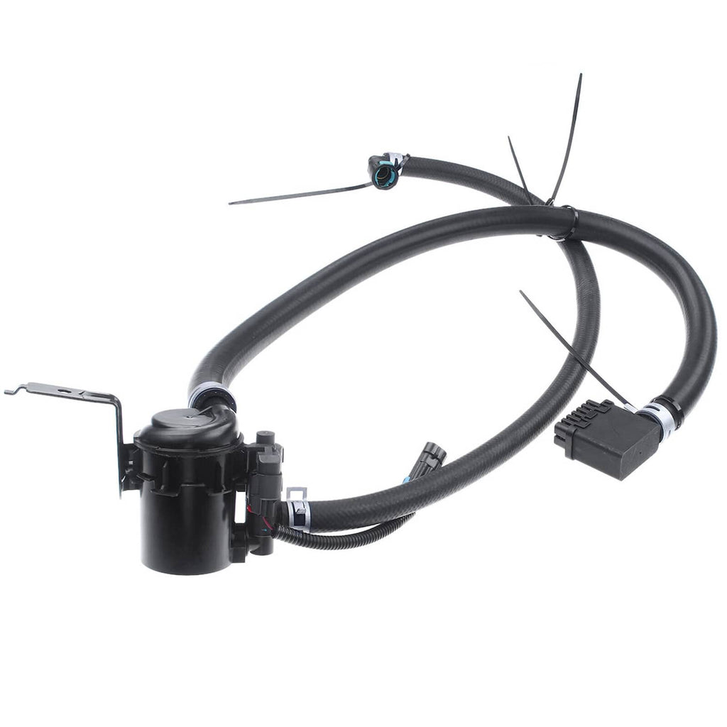 Vapor canister vent solenoid valve with black tubing and multi-wire electrical plug