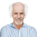 Old man wig with white wavy hair, light flesh-toned bald cap, and gray mustache