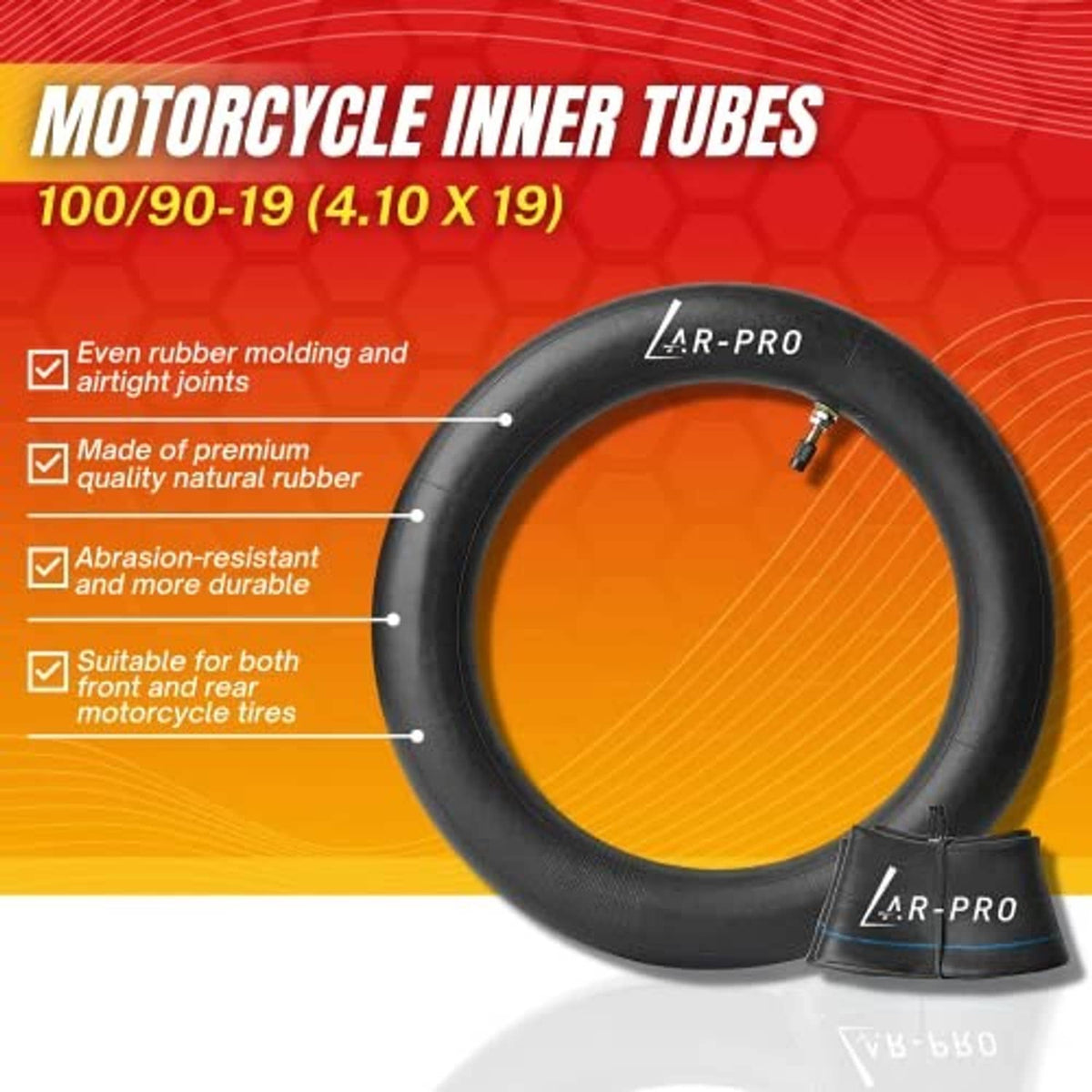 Black motorcycle inner tube ring with AR-PRO branding, 100/90-19 size