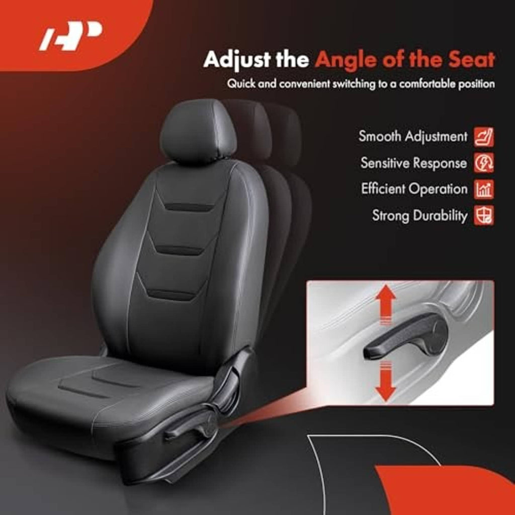 Front seat with illustrated seat adjusting handle for angle adjustment