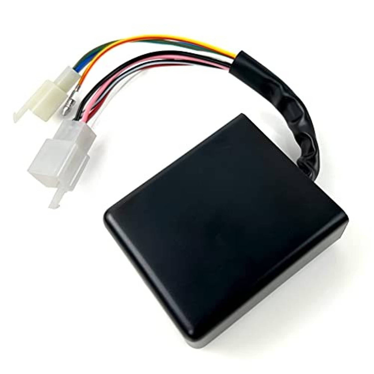 CDI igniter box with black rectangular cover and multi-wire harness with clips