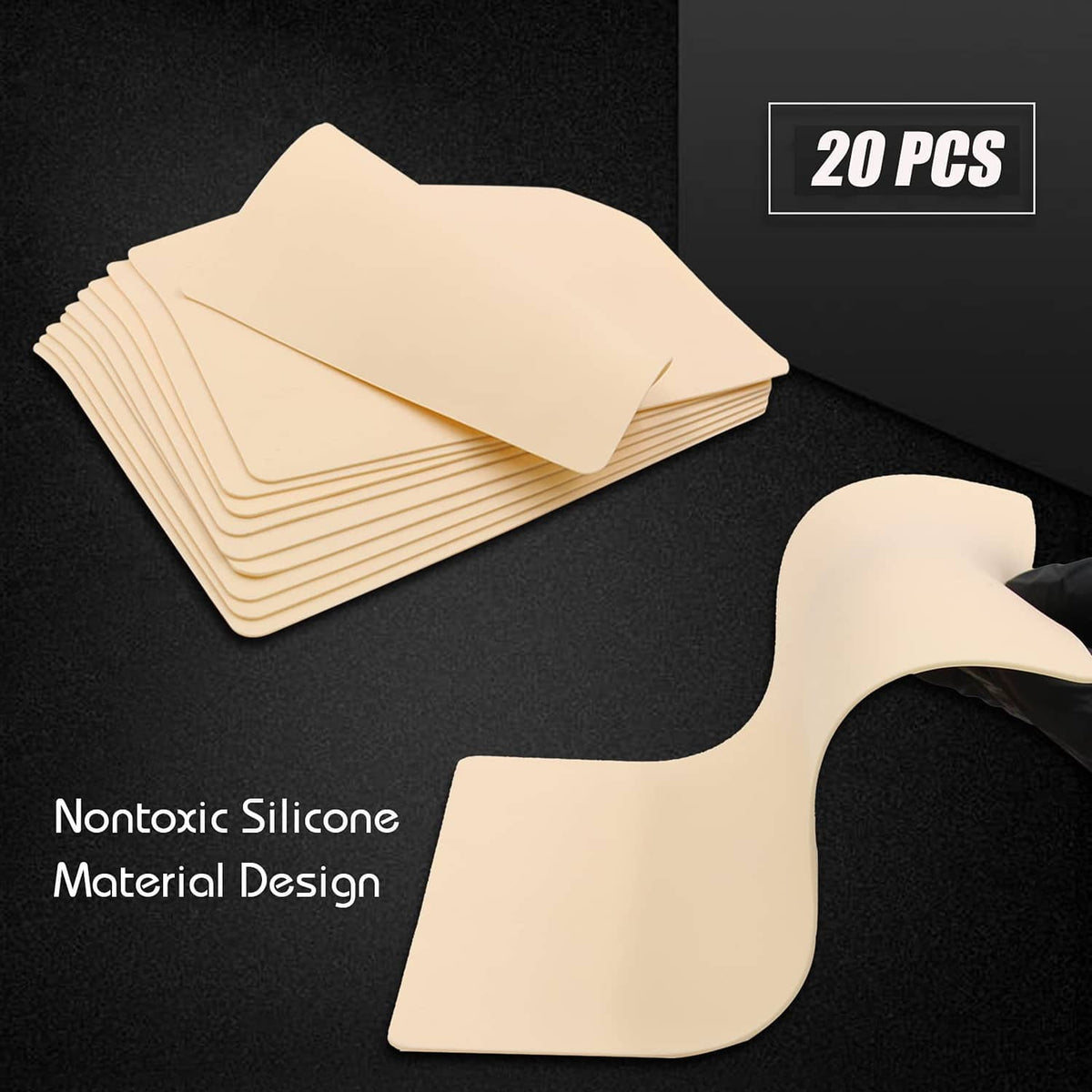 Beige tattoo practice skin sheets, neat stack and single curved sample