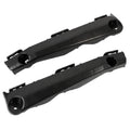 Front bumper bracket pair, black plastic long bars with mounting holes and clips