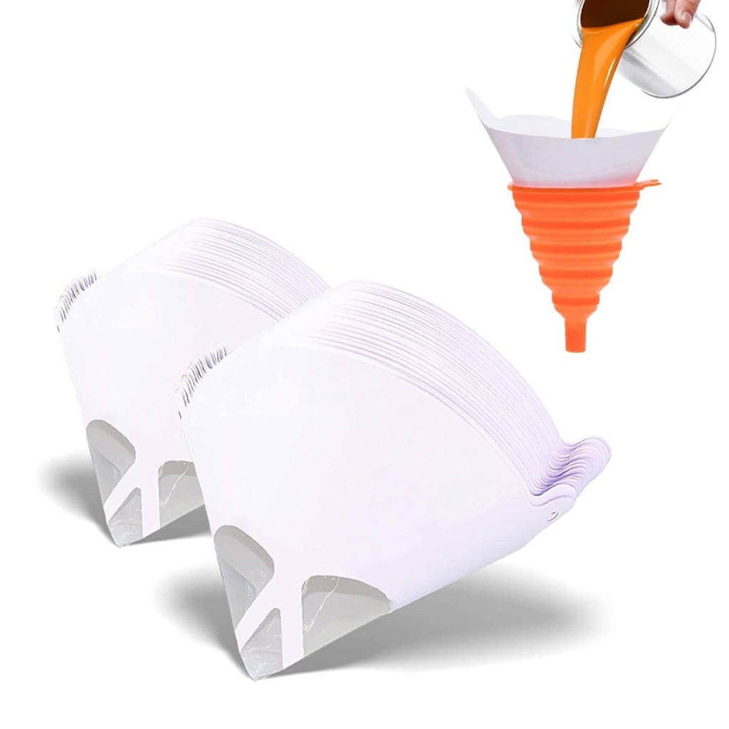 Terberl paint strainer cones with orange silicone funnel and disposable white filters