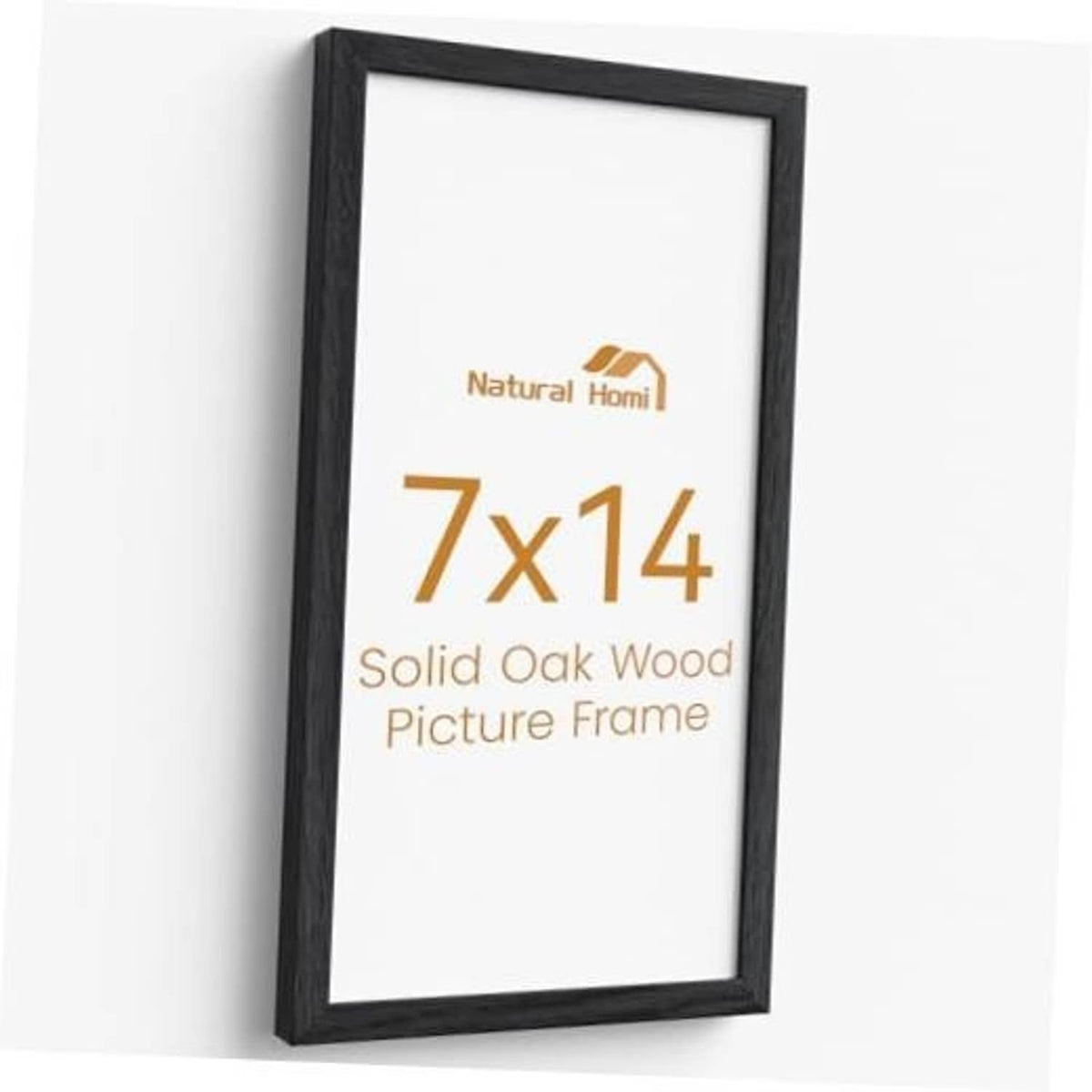Black solid oak 7x14 picture frame with clear glass front and simple border