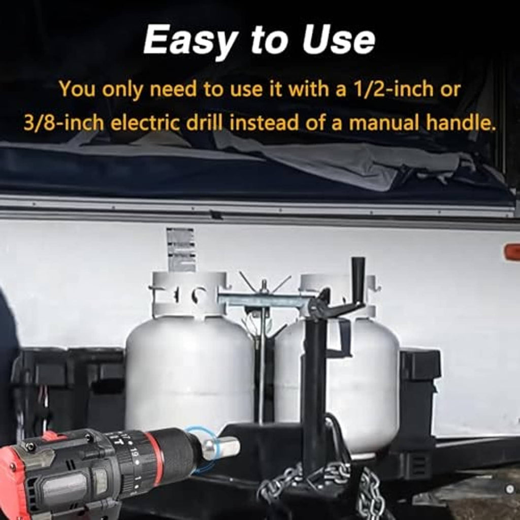 Stainless steel drill adapter used with electric drill on RV jack mechanism
