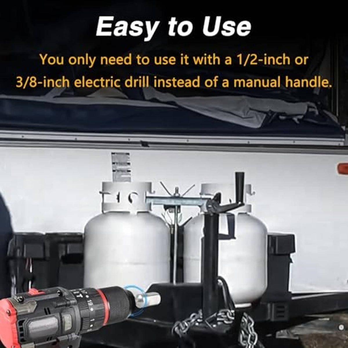 Stainless steel drill adapter used with electric drill on RV jack mechanism