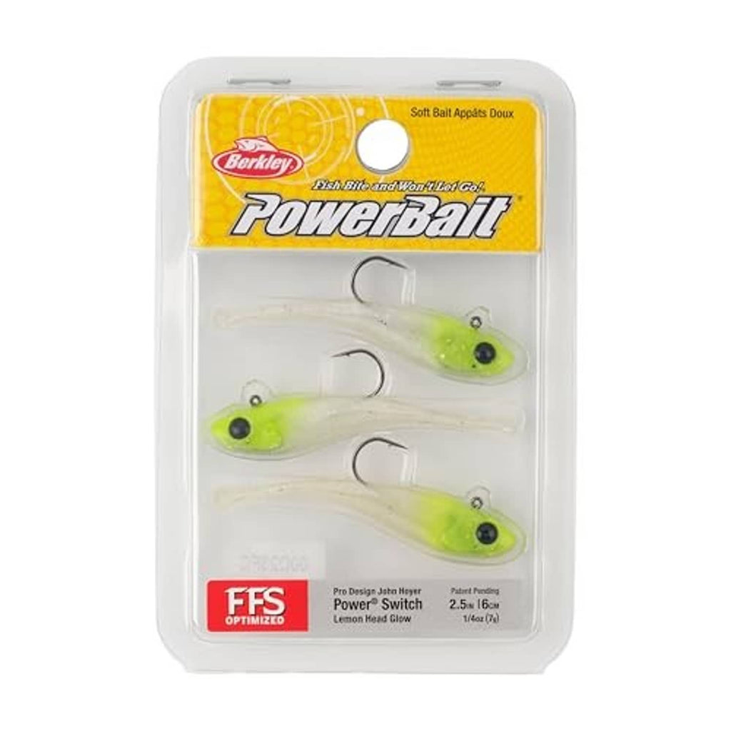 Berkley Powerbait soft plastic baits package with three light green lures