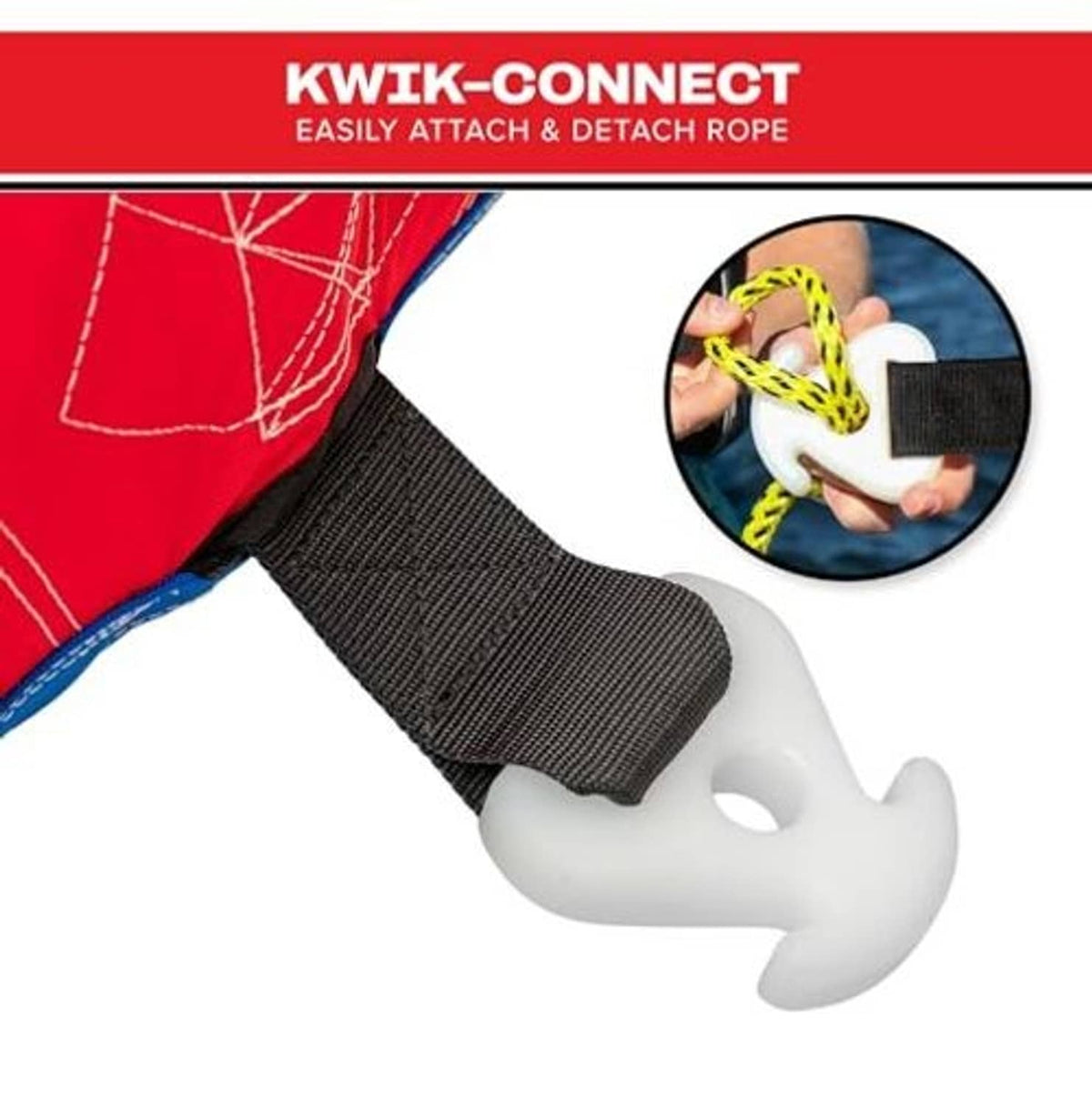 Inflatable towable tube quick-connect tow rope with black strap attachment