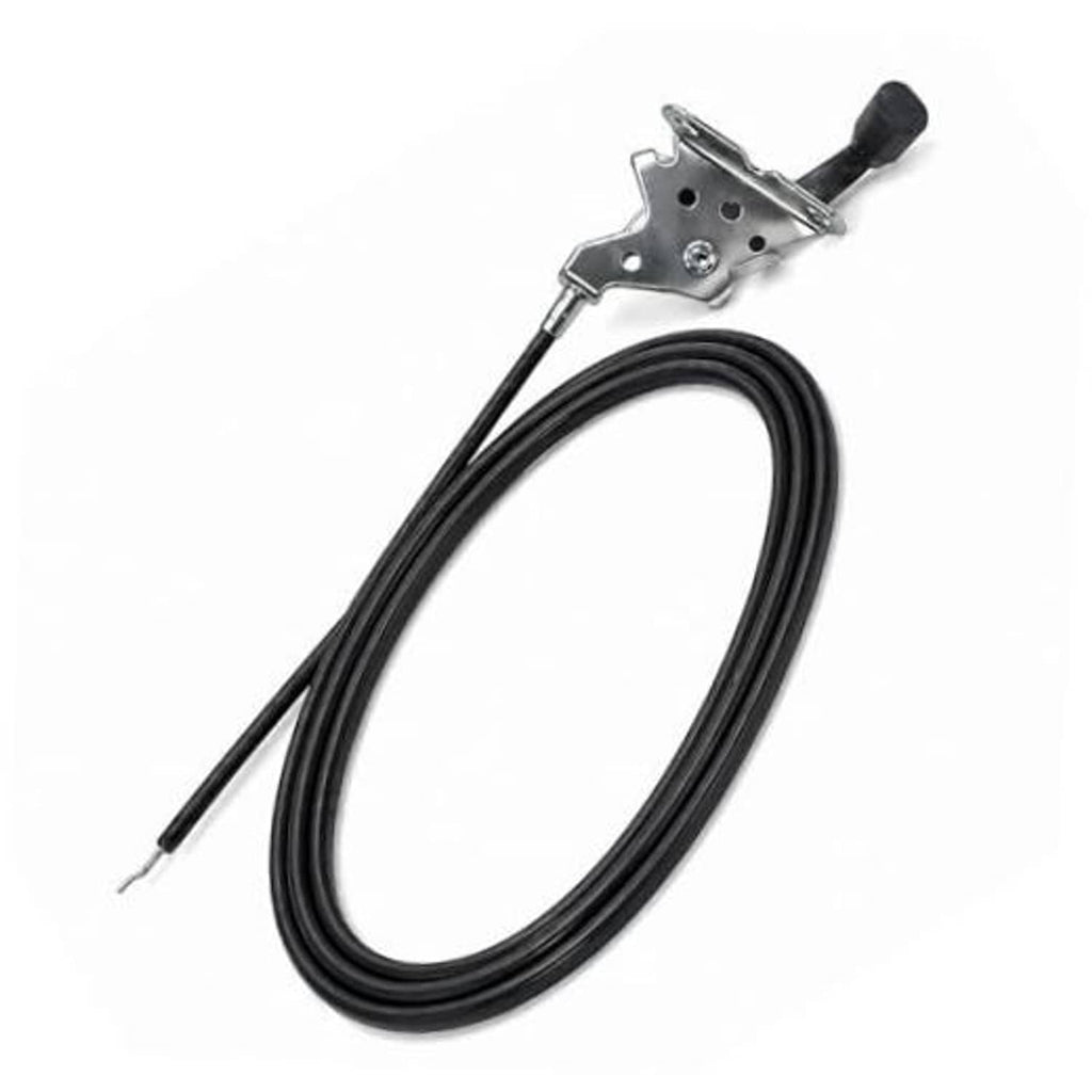 Black throttle control cable with metal bracket and housing end fitting