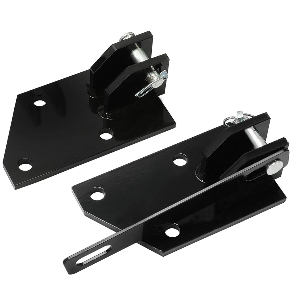 CAT 1 hitch bracket plates, black steel with mounting holes and silver pin hardware