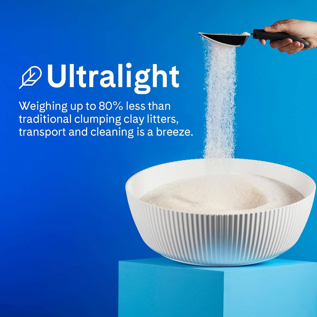 Ultralight cat litter shown with a bowl of light-colored litter
