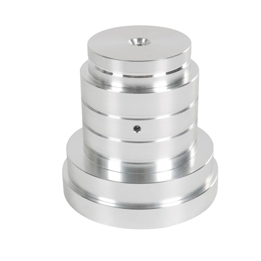 Cylindrical metal drum tester tool with central bolt head and stacked ring design