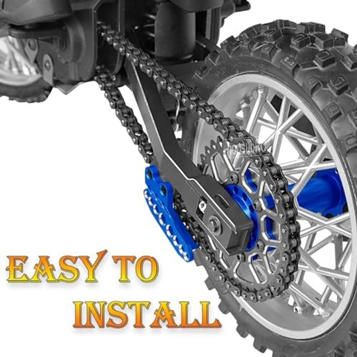 RC rear wheel with black chain and 36T sprocket gear installed