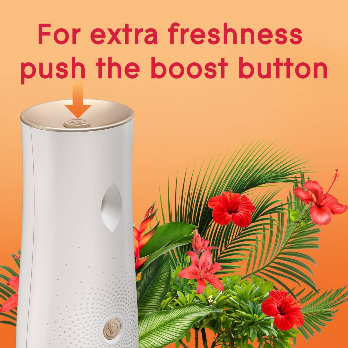 White automatic spray holder with top control button and tropical flowers